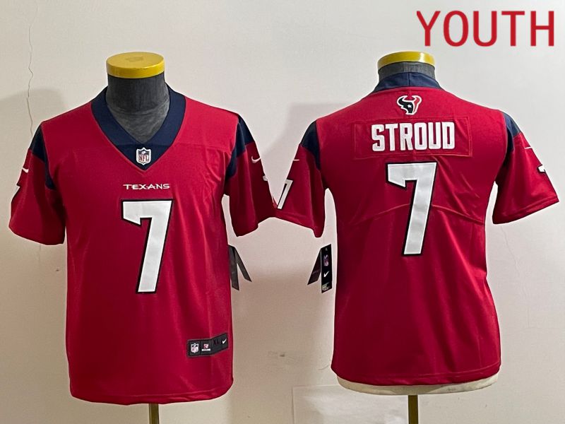 Youth Houston Texans 7 Stroud Red 2023 Nike Vapor Limited NFL Jersey style 1